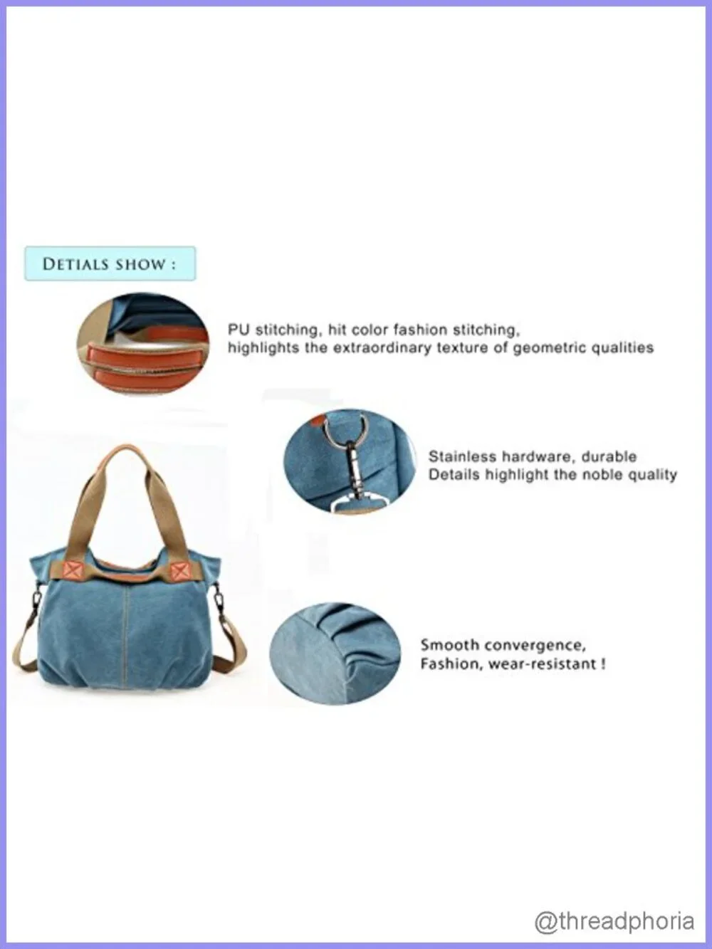 Vintage Hobo Canvas Shoulder Tote Bag with Adjustable Strap